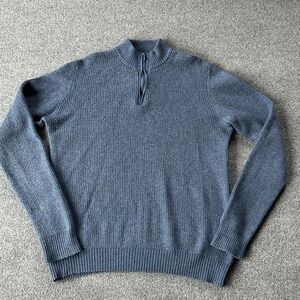 Joseph Abboud Sweater Mens 2XLT Blue Wool Quarter Zip Mock Neck Waffle Knit